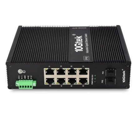 Switch Industrial IP40, 8P Gigabit Ethernet + 2 SFP for transceiver 1Gb up 20Km, DIN-Rail Mount - 10Gtek