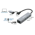 Adaptador 4in1 USB Tipo C/A con 1 puerto de Red RJ45 Gigabit + HUB 3 Puertos USB 3.0 ENAD-U3C-RG3H