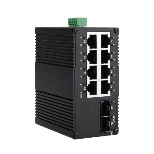 MN208gep-sfp.png Swicth Industrial 8-Port Gigabit Ethernet 802.3at PoE + 2-Port SFP Gigabit - DIN-Rail - Imagen 1