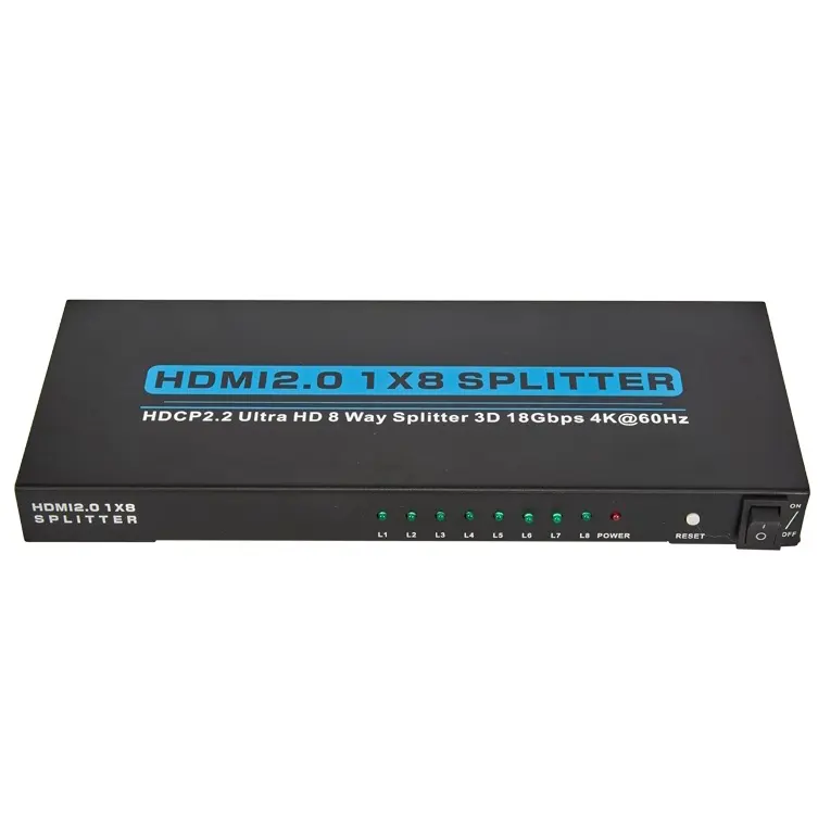 V0MV38.webp Splitter HDMI 2.0 1 x 8 ULTRA HD 4K 2K 3D HDR @60HZ 18Gbps Soporta HDCP 2.2 Case Metal ZENHON - Imagen 1