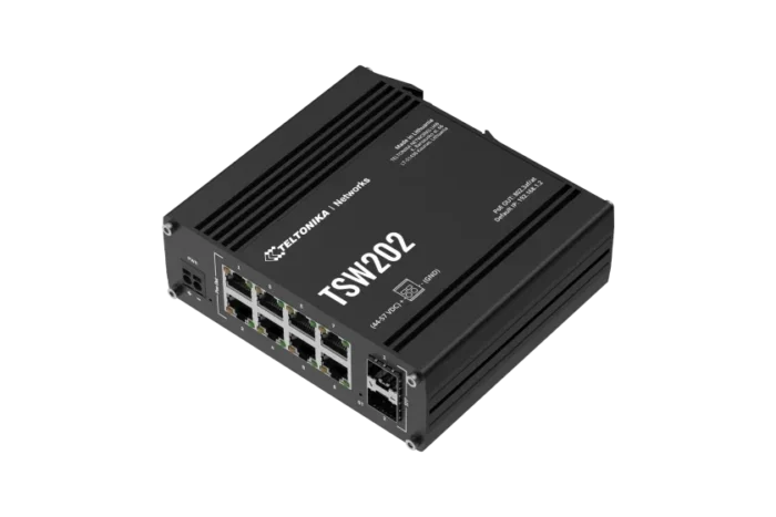 Switch Industrial Administrable PoE+, 8 x Gigabit Ethernet, 2 x SFP, certificado Profinet, DIN_Rail Teltonika-TSW202 - Imagen 1
